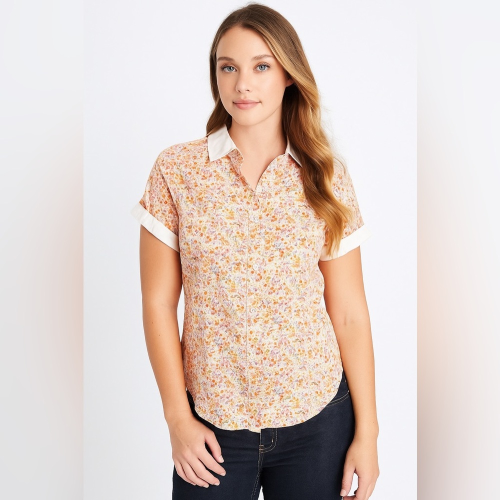 Tommy Hilfiger Vintage 90s Ditsy Floral Collared Button Down Cotton Camp Shirt 6